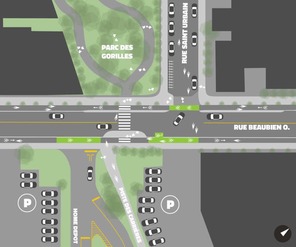 Proposition de reconfiguration de l'intersection par Michael Seth Wexler, Copenhagenize Design Co.